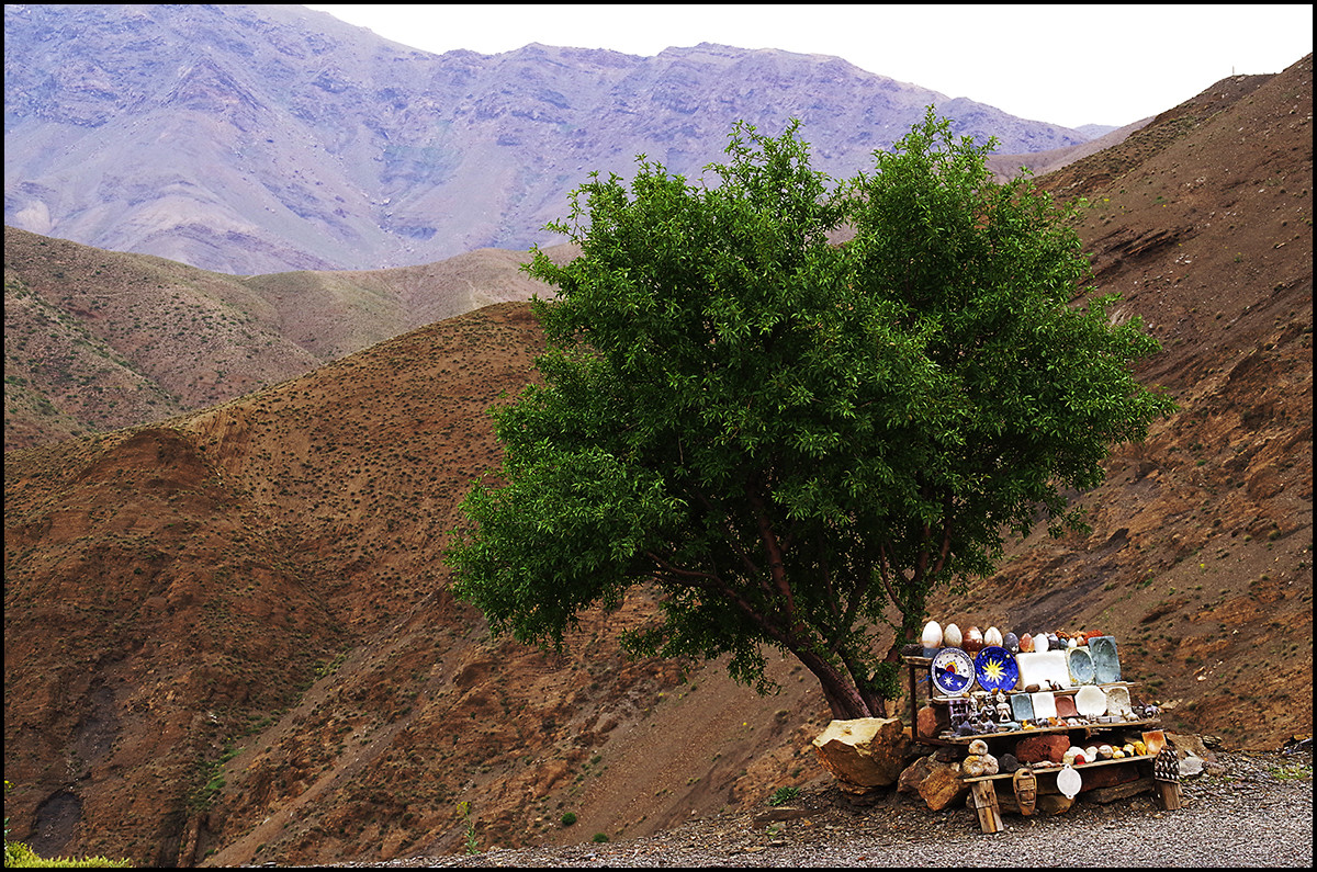 One of many small road-side stands on the Tizi n'Tichka Pass in the Atlas Mountains of Morocco