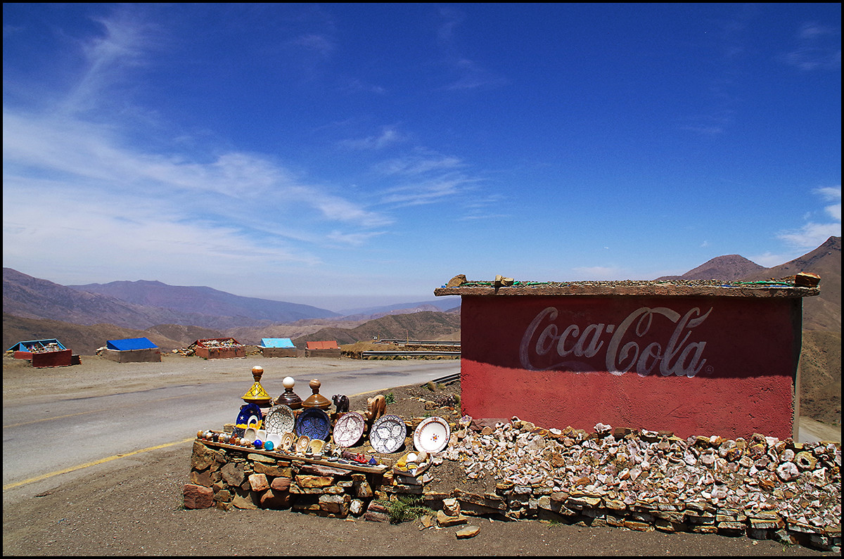 A road-side store on the Tizi n'Tichka Pass in the Atlas Mountains of Morocco