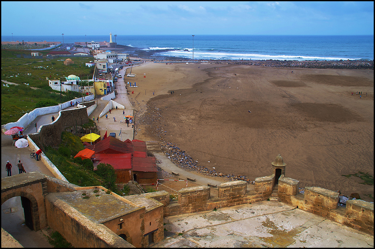 The back side of the Kasbah, overlooking the ocean. Kids play soccer (football) on the sand when the tide is out. When the tide is in, their fields are under water.