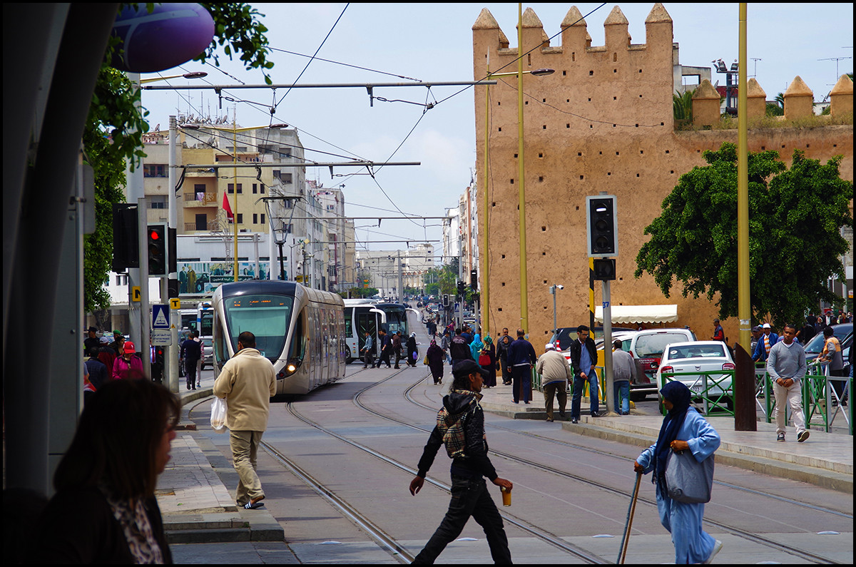 Rabat, Morocco. Tram just outside the Medina