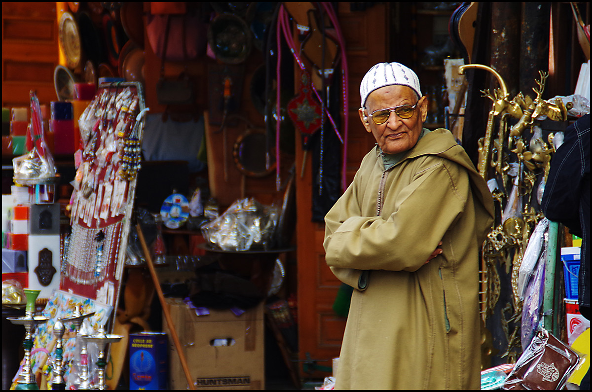A jewelry and leather vendor in the Rabat Medina 