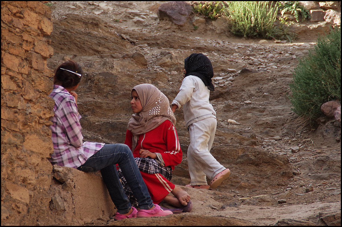 Berber children in the village of Imouzer Tichka in the Atlas Mountains of Morocco.