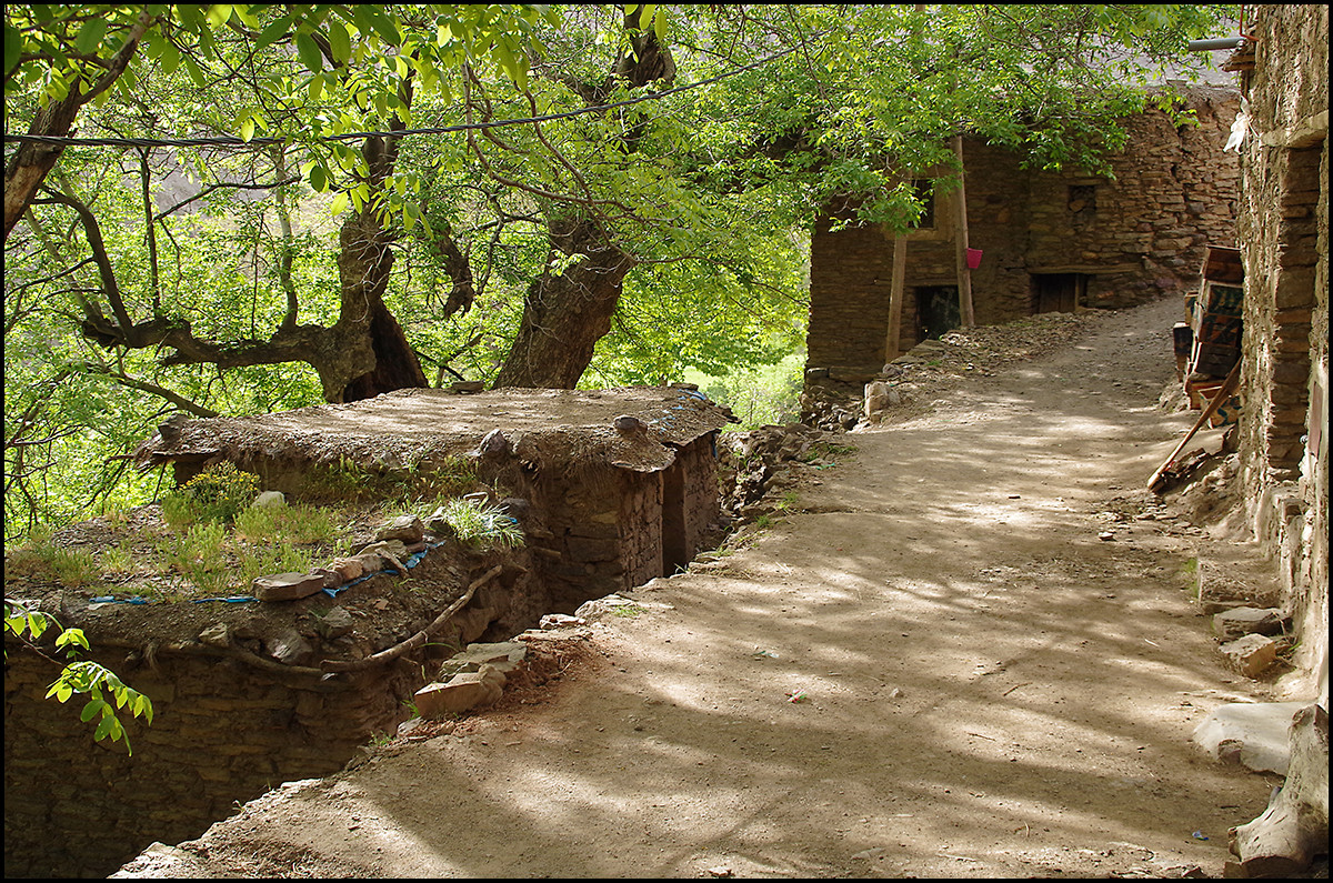 Foot path in the village of Imouzer Tichka in the Atlas Mountains of Morocco