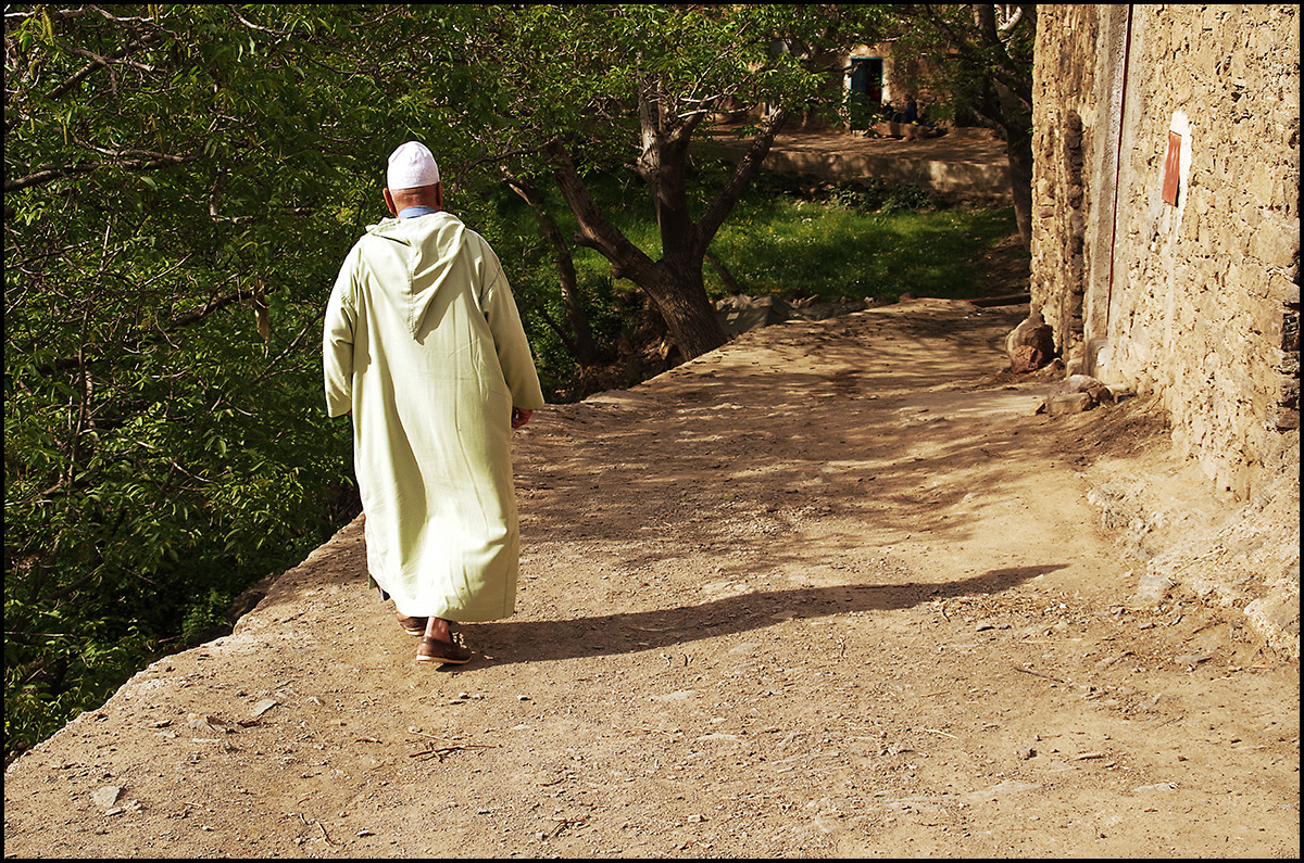 Foot path in the village of Imouzer Tichka in the Atlas Mountains of Morocco