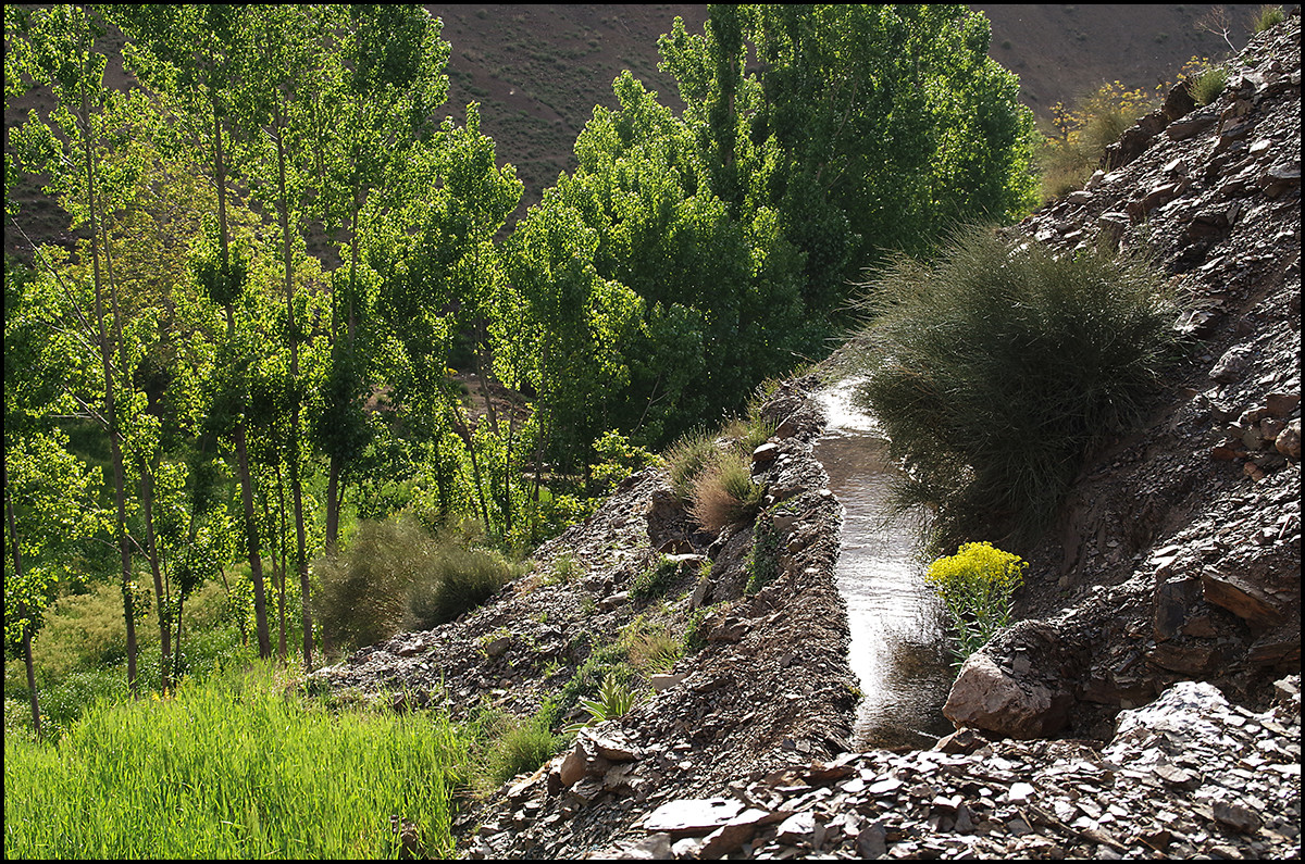 Part of the intricate irrigation system in the village of Imouzer Tichka in the Atlas Mountains of Morocco.